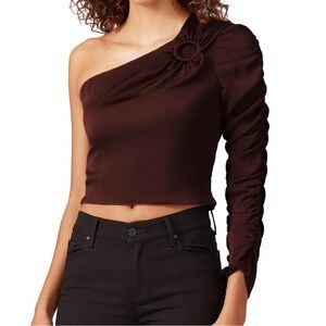 The East Order Ganna One Shoulder Crop Top XS & Small Maroon
